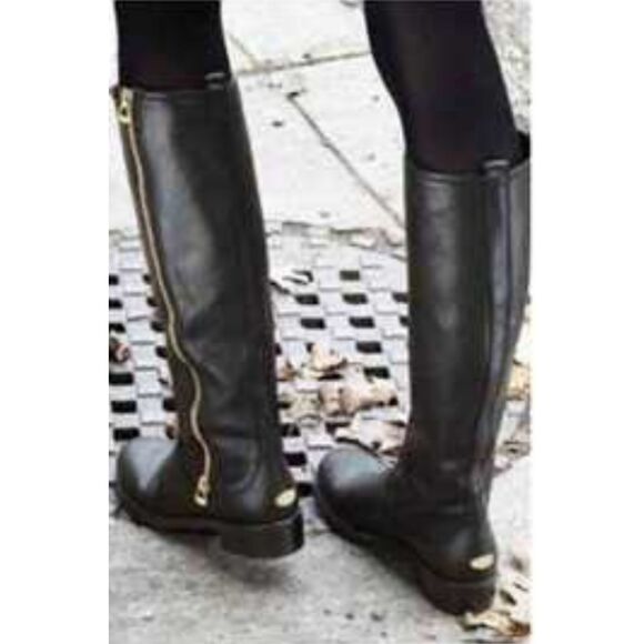 Jimmy Choo Doreen Black Suede Knee High Boots Rugged Leather Block Heel 39 (8.5) - Picture 1 of 9